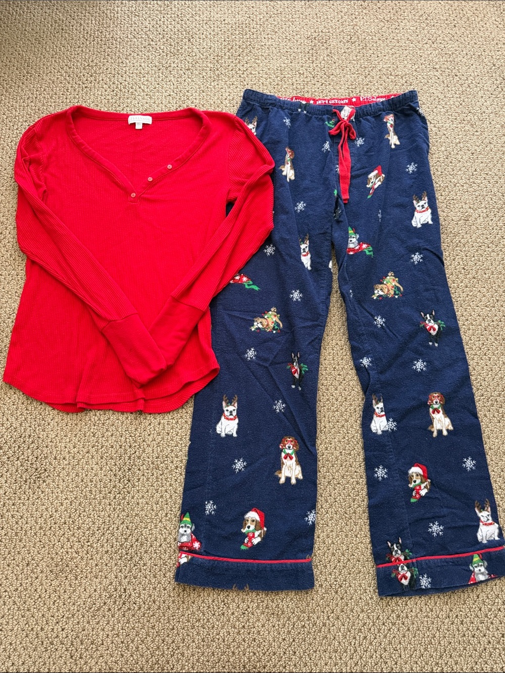 PJ Salvage Red Top with Navy Dog-Print Pajama Pants